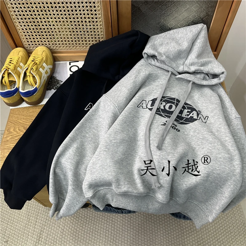 吴小越w1724男童连帽加绒卫衣秋冬新款韩版宽松儿童上衣男孩冬装