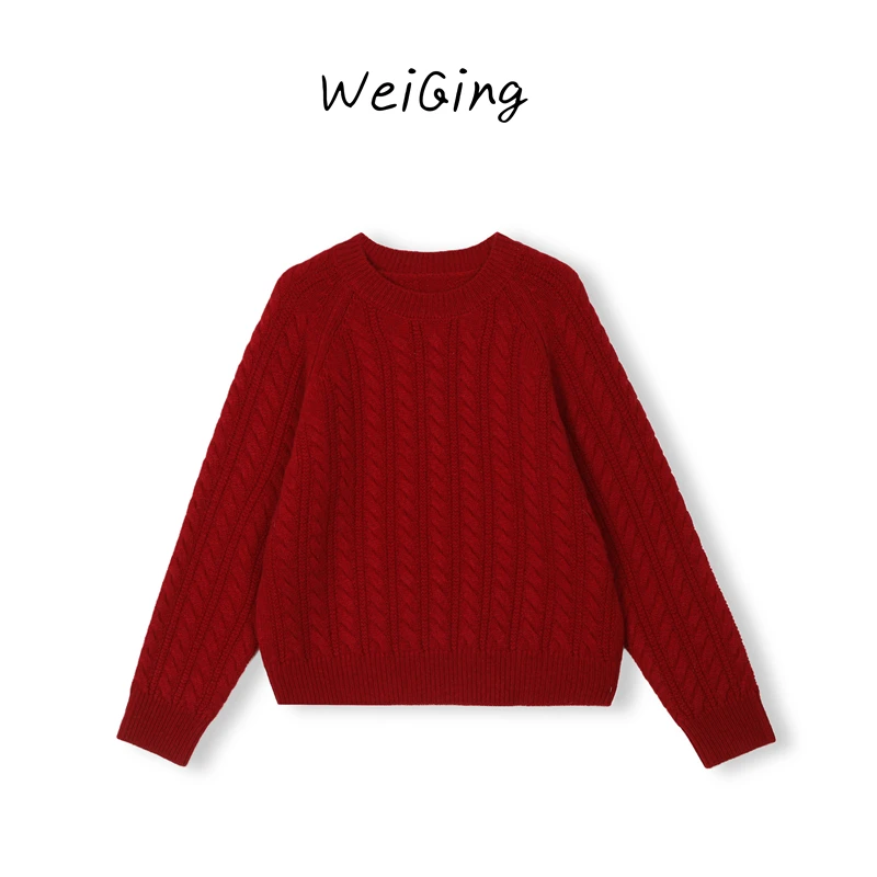 【丹姐家~红色麻花毛衣】100%羊毛！不可机洗！秋冬基础款通勤针织衫