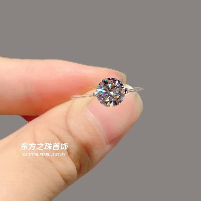 925银莫桑石戒指 隐形透明线设计感人鱼之泪戒指轻奢夏季钻戒女