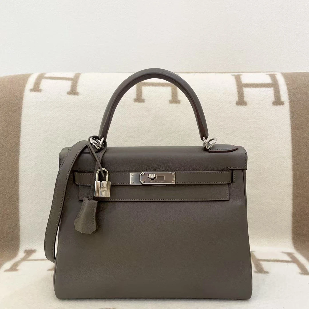 95新 Hermes/爱马仕 kelly 28 X evercolor皮 锡器灰mk102788