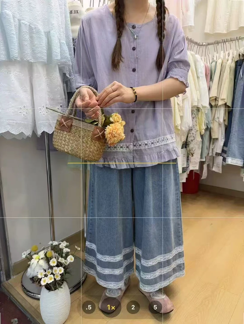 DX#857#花边拼接棉麻衬衫