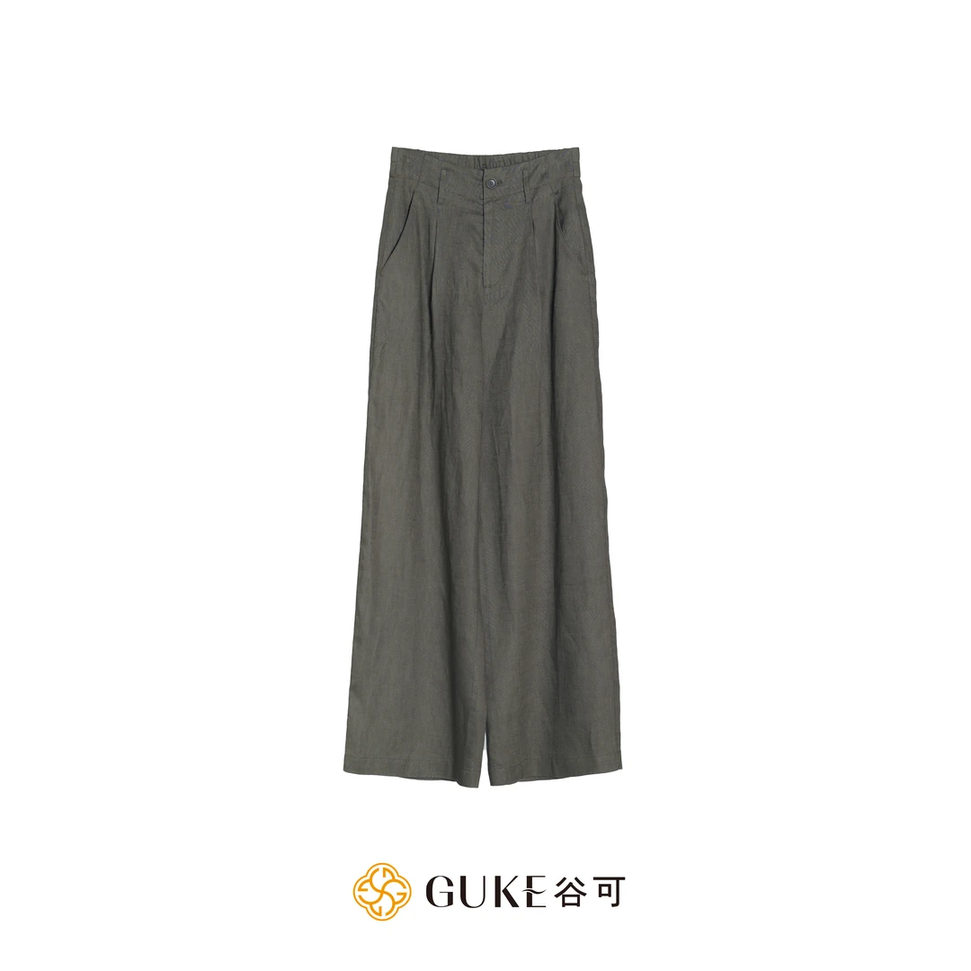 GKE/谷可K5181时尚亚麻直筒裤女装新款高腰气质休闲夏天薄款裤子