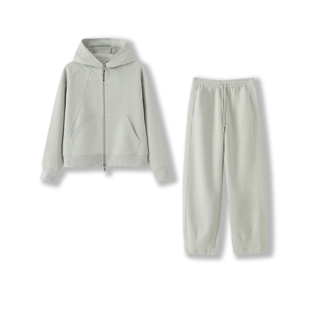 女士重工拉链开衫外套弯刀裤休闲套装Z8152