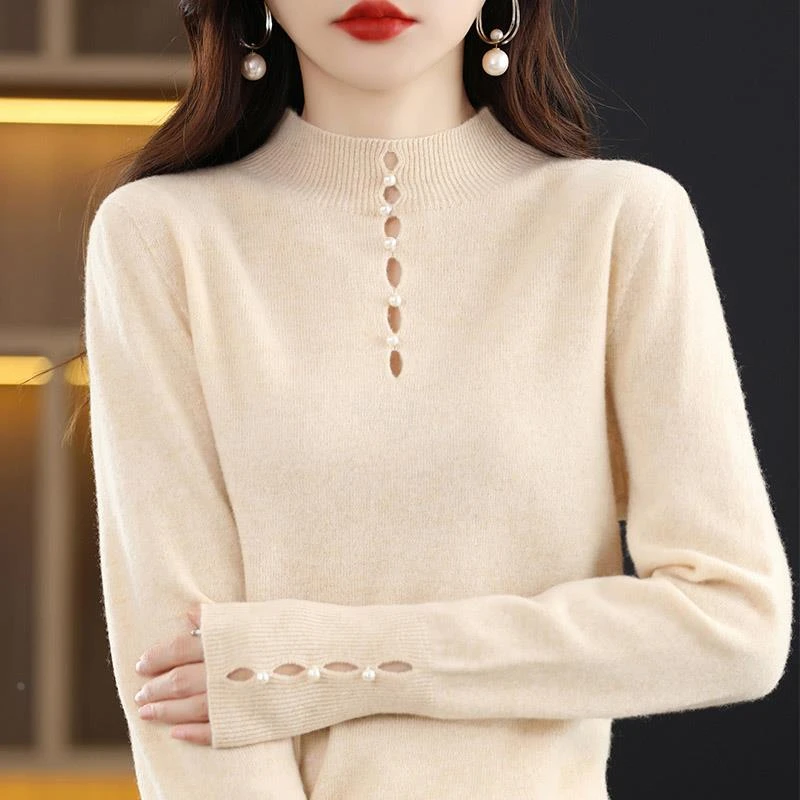 秋冬100%纯上新衫女半高套头宽松百搭上新毛衣针织韩版显瘦打底衫