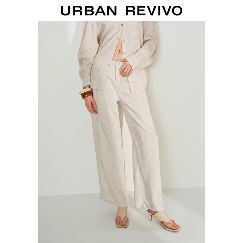 UR2025春季新款女装波嬉风肌理图案阔腿牛仔长裤UWH850034