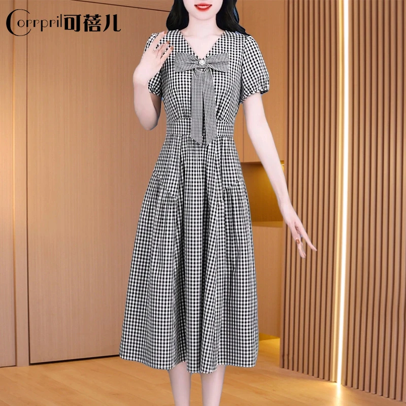【可蓓儿】品牌格子连衣裙2025新款夏今年流行爆款十三行小个子女装