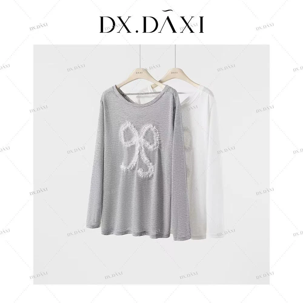 DX.DAXI【蓝岛冰心】蝴蝶结设计感纯欲宽松纽结T恤