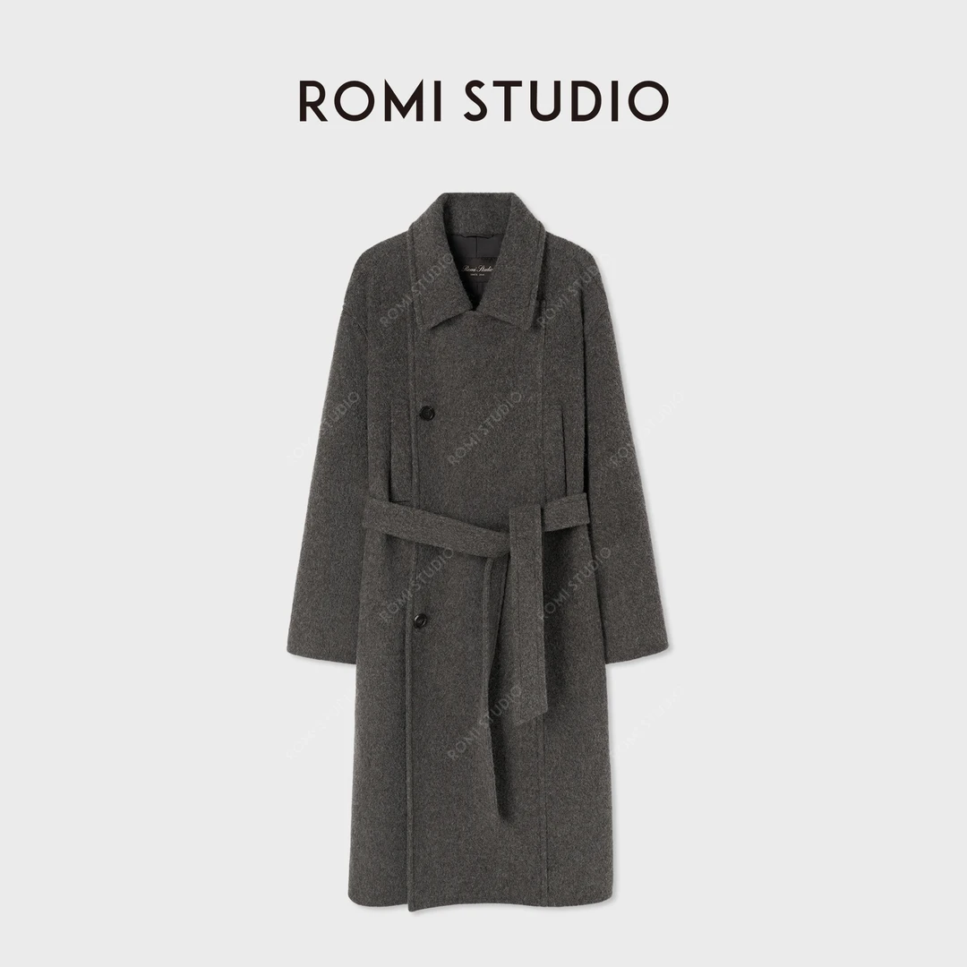 ROMI STUDIO“棕标甄选”100%羊毛混色花纱收腰毛呢大衣RW24WWY0276