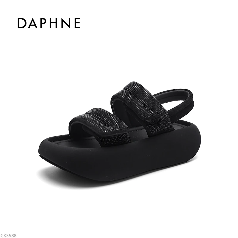 达芙妮2025水钻运动镂空跟休闲风中跟包头拖休闲百搭欧若动感风