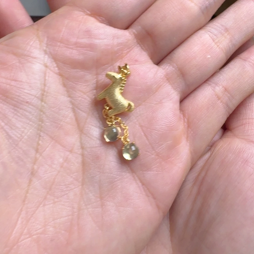 石英质玉银S925镀金镶嵌吊坠(不含链)