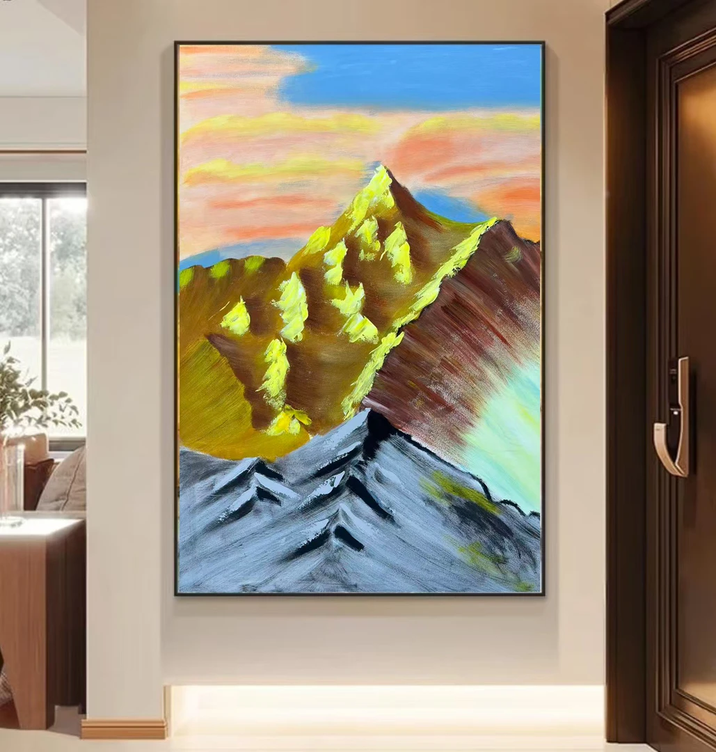 日照金山︱手绘油画客厅装饰画沙发背景墙挂画背景画