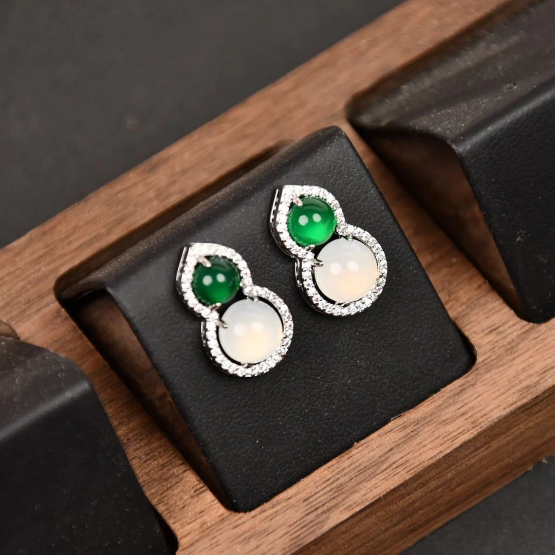 玉髓 【H112】精致小巧小葫芦镶嵌耳环高级感显白