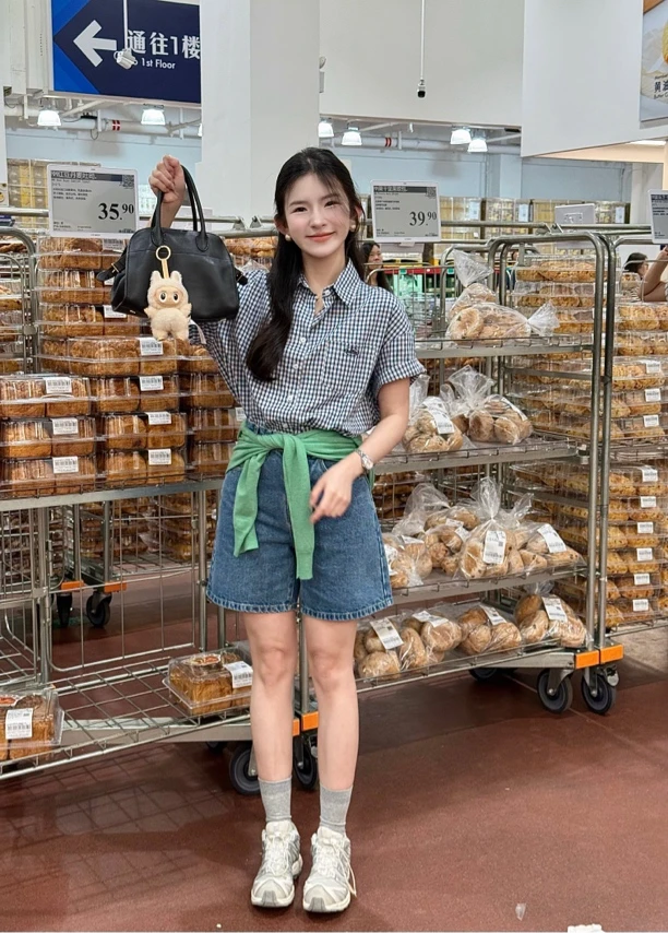 DDY～韩系/夏日海盐蓝定制显瘦4分牛仔短裤短裤女款爆款2025新款