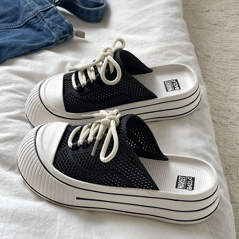 包头拖鞋女夏季2025新款室内外穿时尚镂空系带休闲厚底防滑凉拖鞋