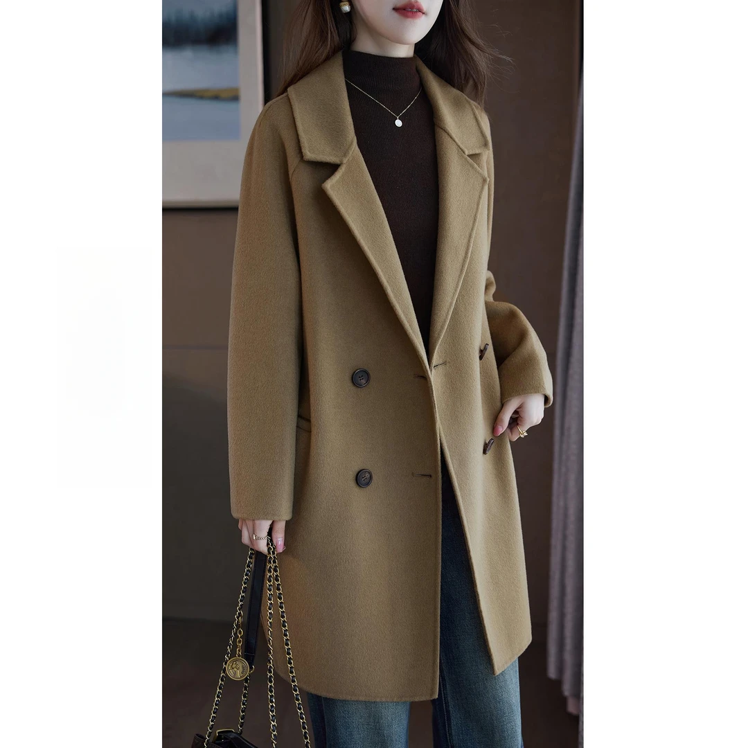 经典驼色中长高端手工羊毛大衣女装秋冬新款双面呢羊毛呢外套时尚