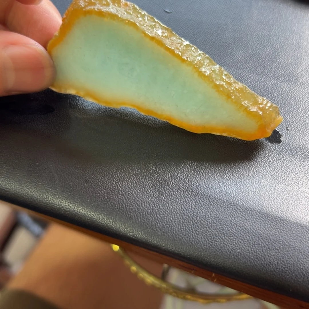 定制翡翠未镶嵌冰种黄翡雾层特色大件牌