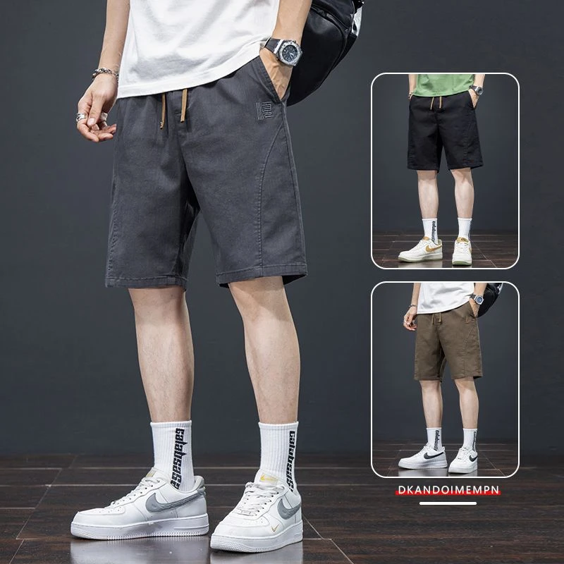 夏季仿牛仔五分裤高棉宽松刺绣设计男士薄款百搭短裤大码运动中裤