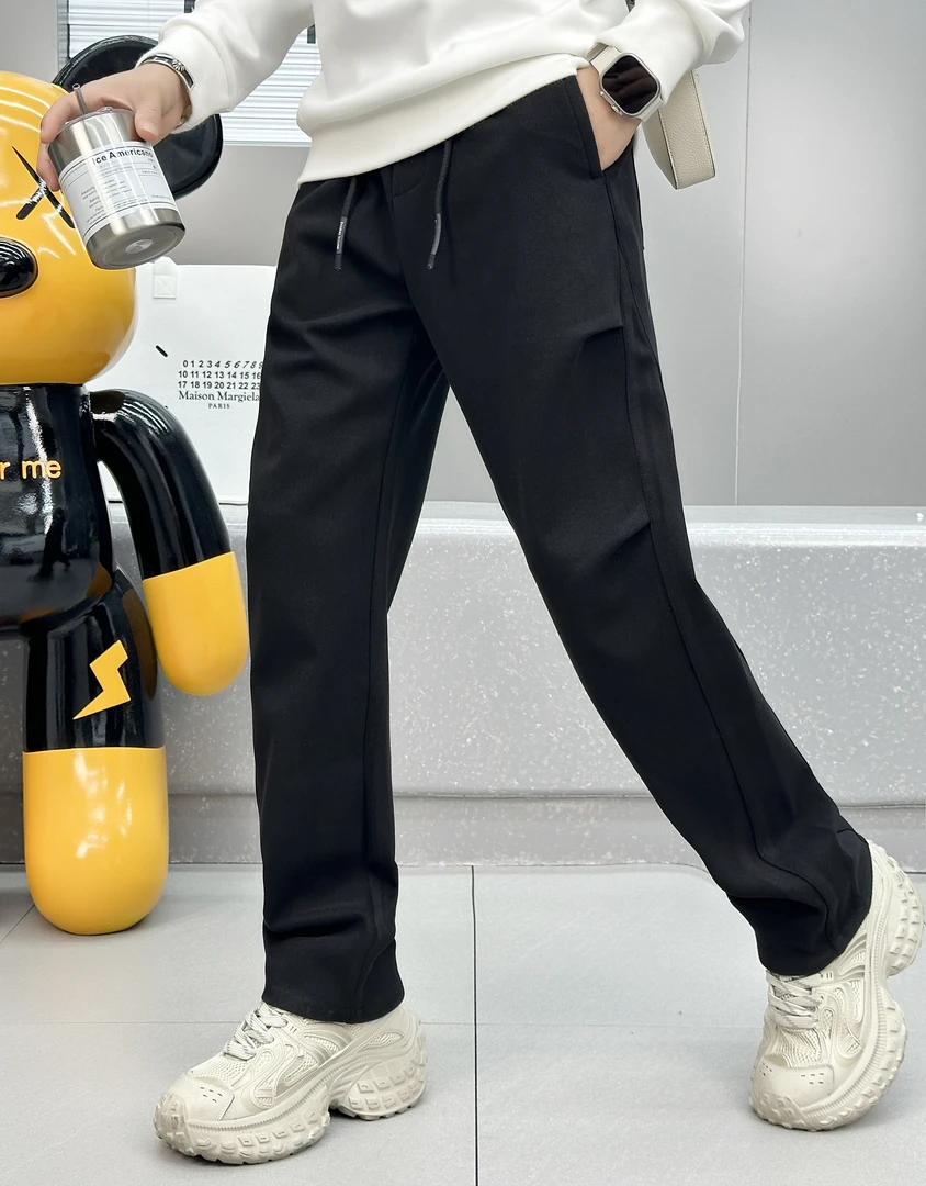 潮牌高端轻奢2025新款长裤加厚春季平口折叠长裤宽松直筒休闲长裤