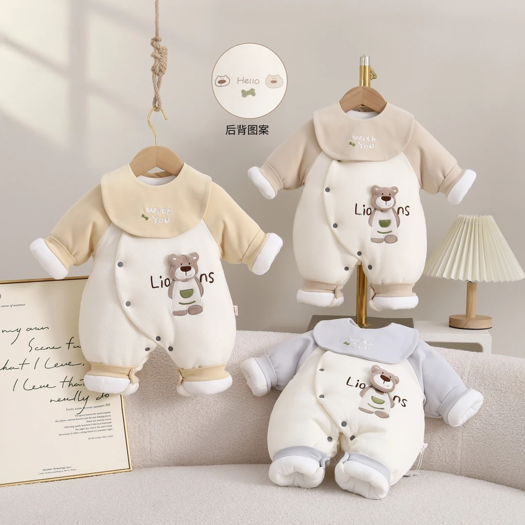 新生儿连体衣纯棉冬季加厚抱抱外出服婴儿哈衣宝宝0-3个月淘淘熊