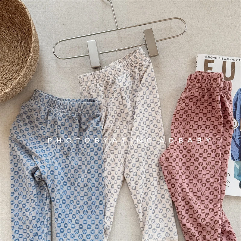 ab.baby女童春花花满印弹力打底裤儿童碎花外穿休闲裤子宝宝针织