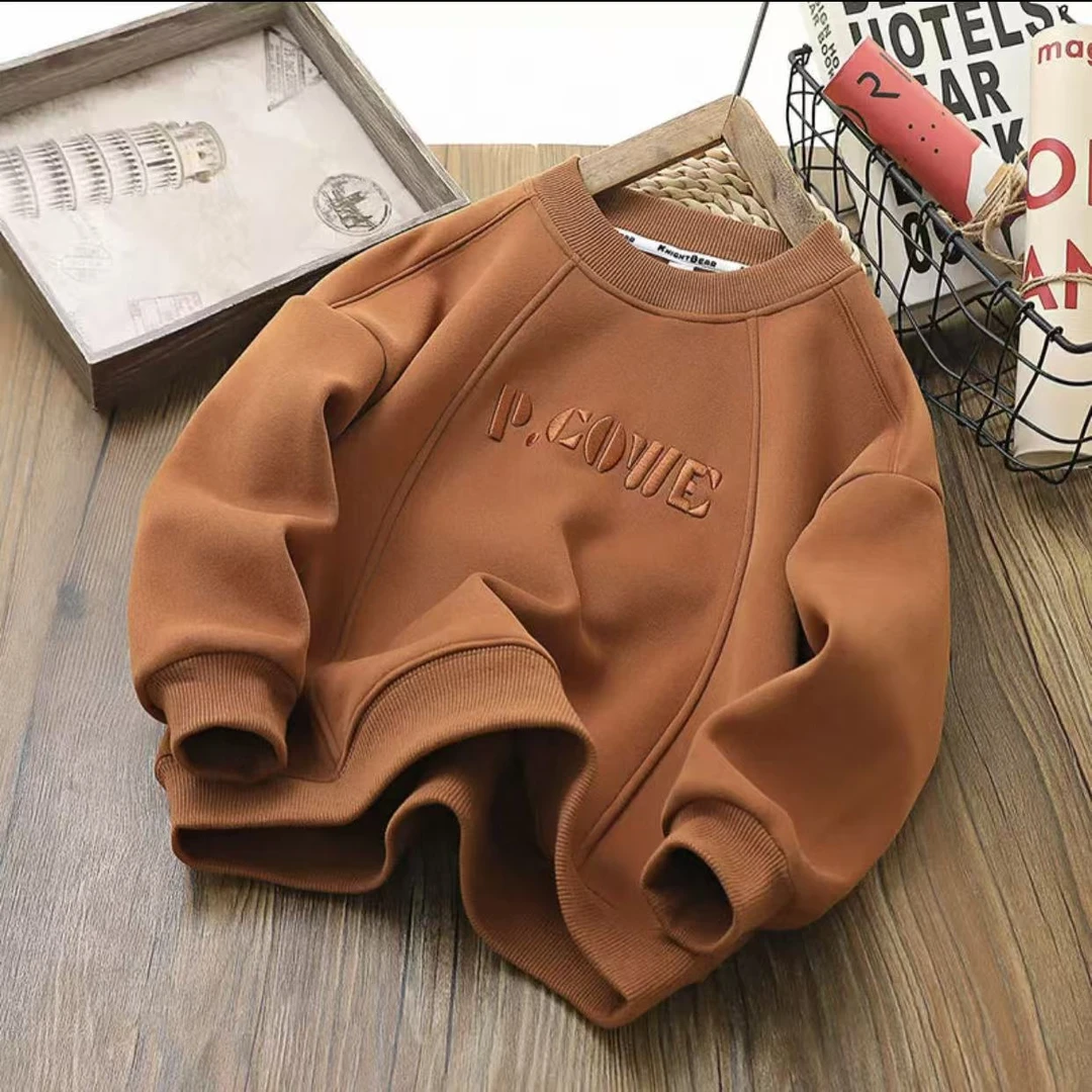 201038童装男童加绒卫衣2025秋冬新款儿童潮酷帅气时尚加绒卫衣潮