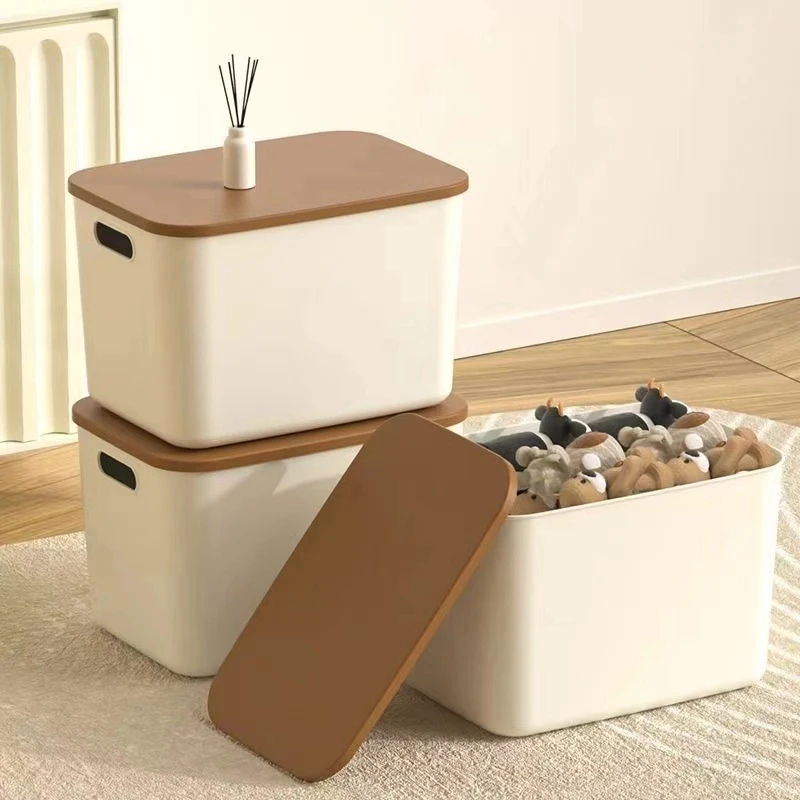 奶油色带盖收纳箱多功能遥控器袜子化妆品杂物收纳箱