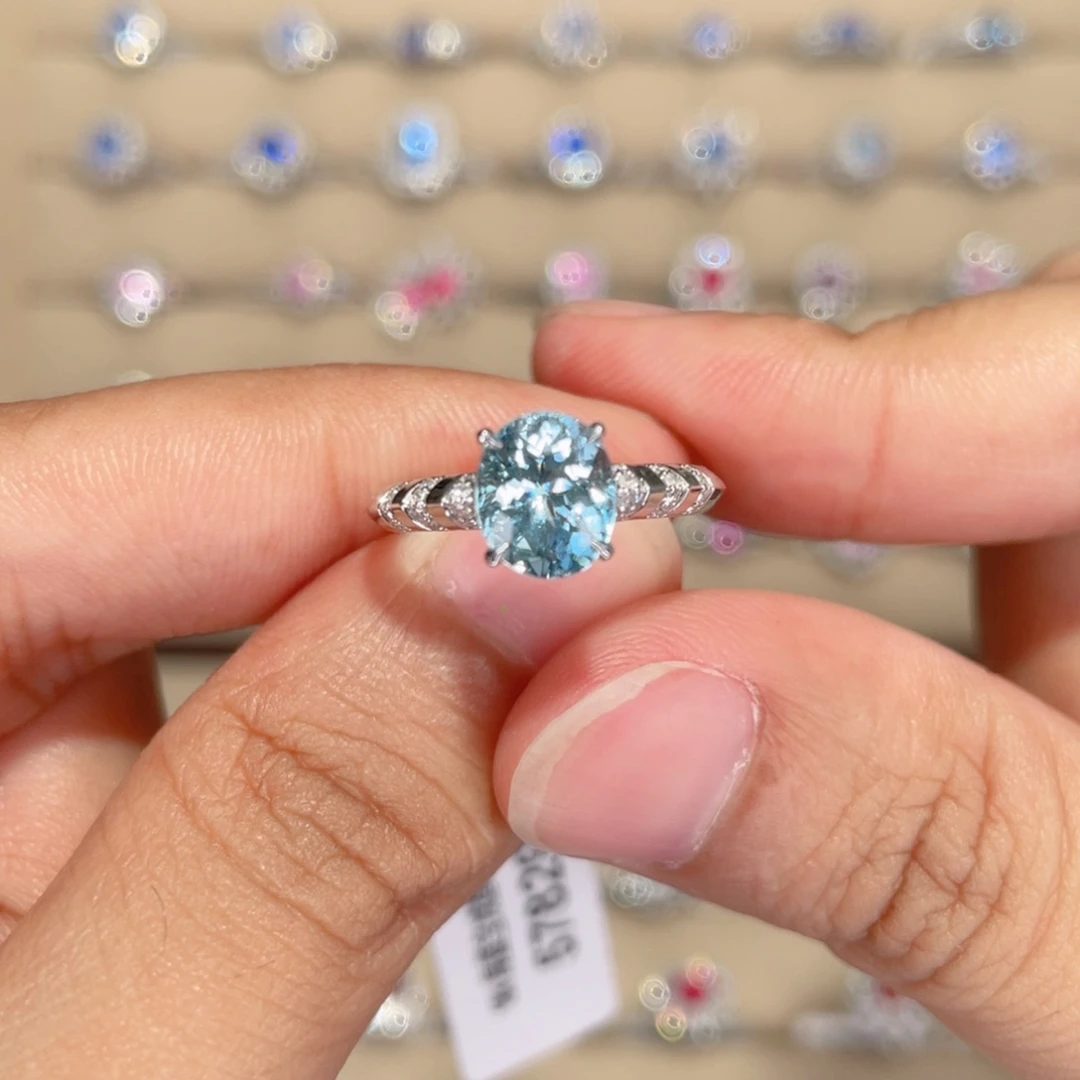 海蓝宝石戒圈18K金镶嵌1.55ct
