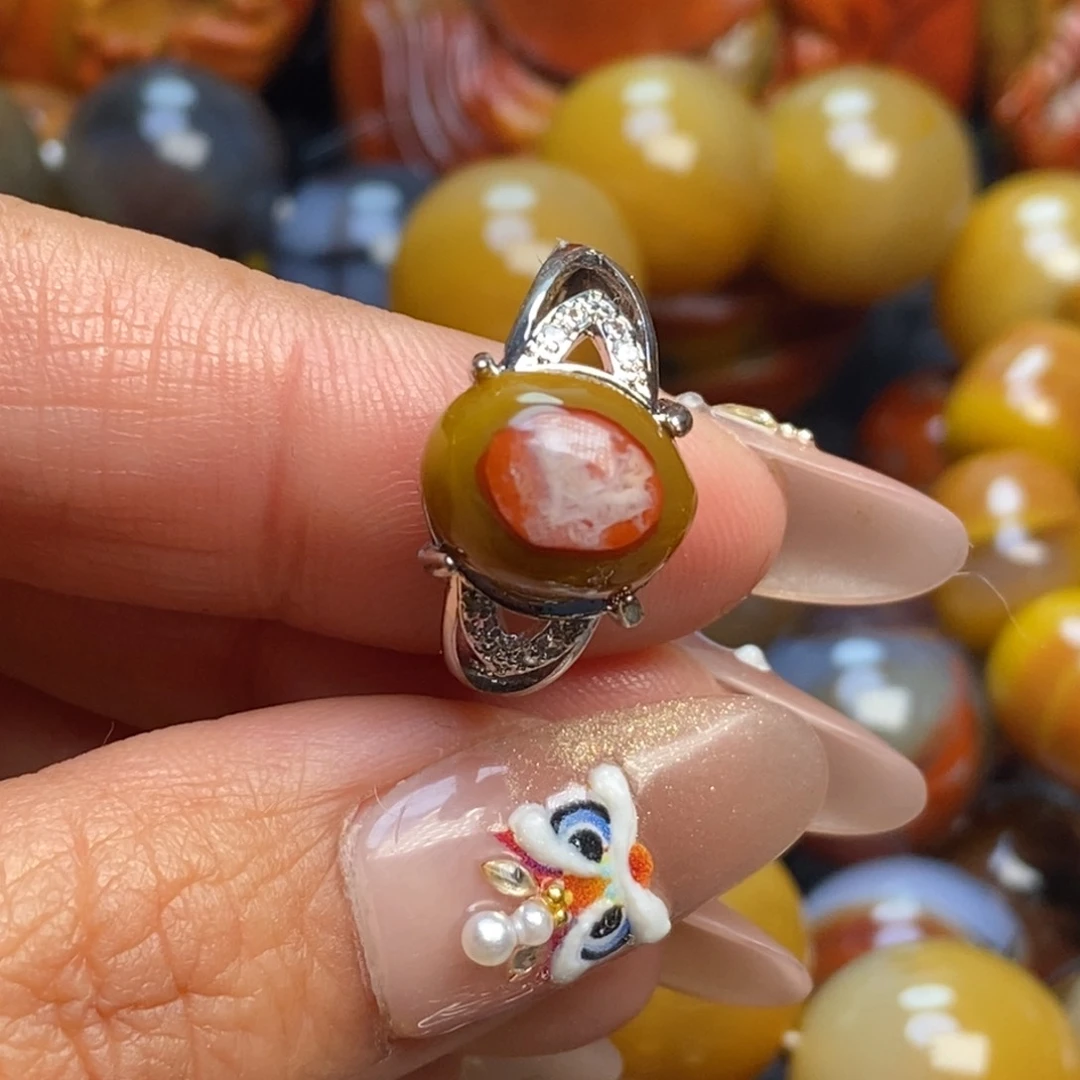 玛瑙/玉髓戒指合金战国红