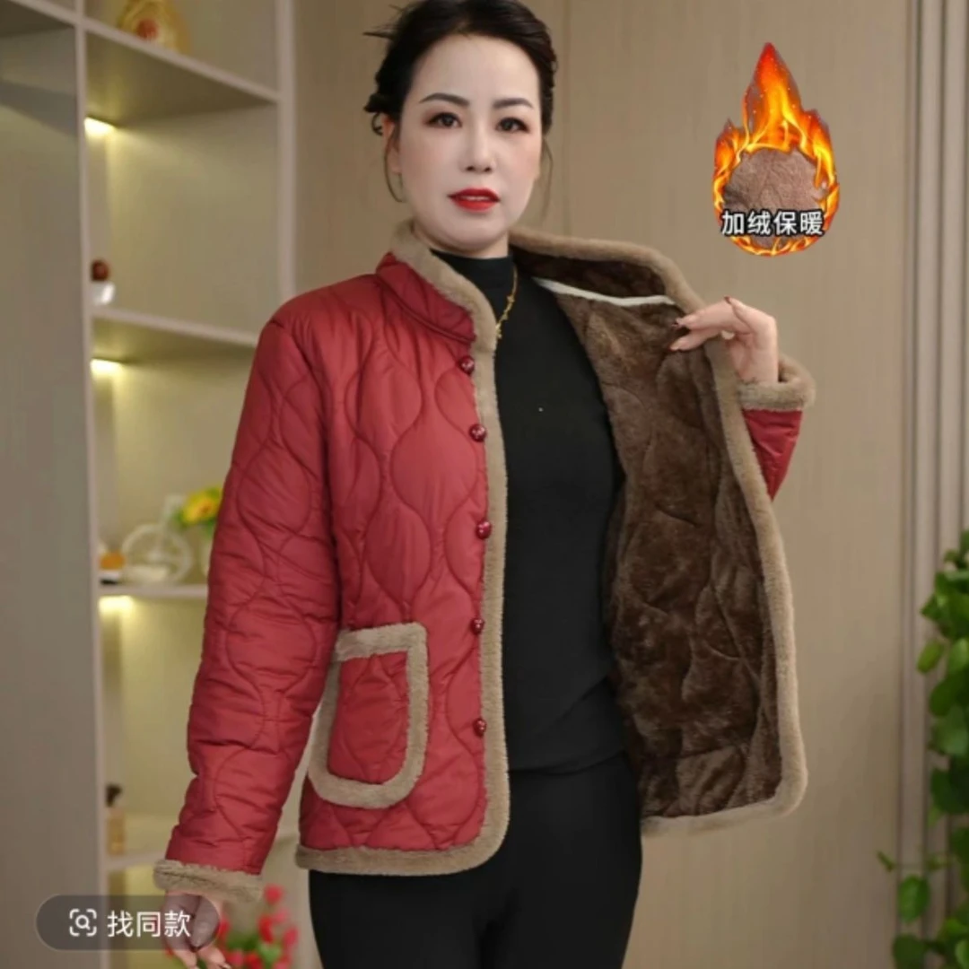 妈妈秋冬棉衣外套新款中老年立领冬季加绒加厚棉袄保暖中式棉服