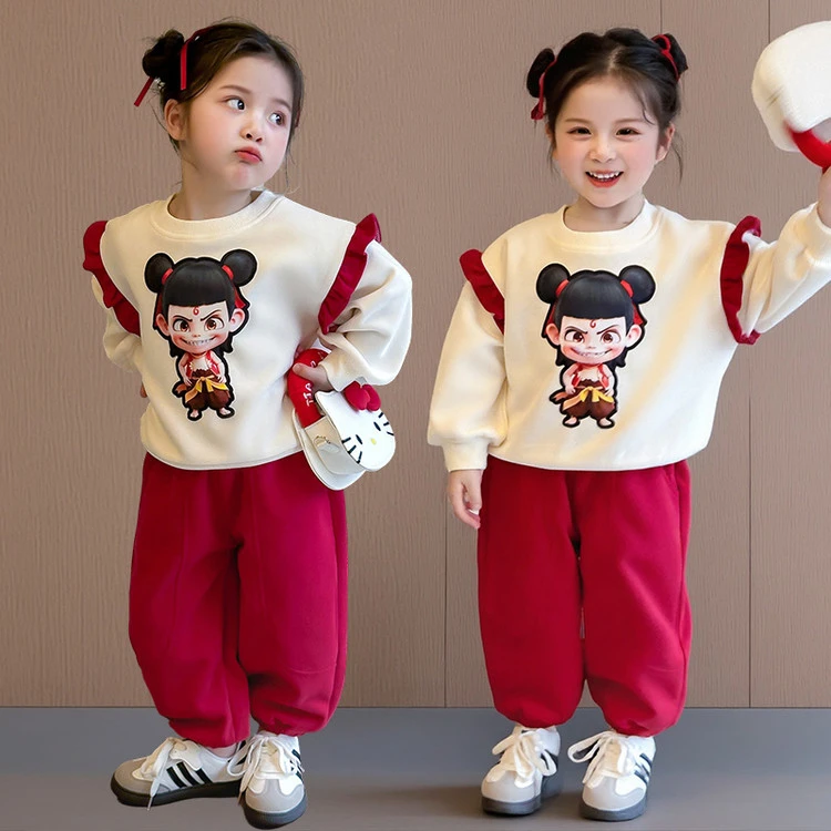 女童春秋装哪吒套装2025新款儿童装时髦洋气女宝宝卫衣运动两件套