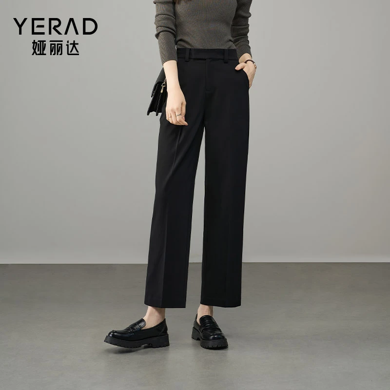 娅丽达微羊毛直筒裤女春季裤子2025新款休闲裤莱赛尔烟管裤西装裤