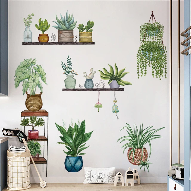 田园清新植物盆栽墙贴纸文艺客厅宿舍卧室装饰品走廊玄关自粘贴画