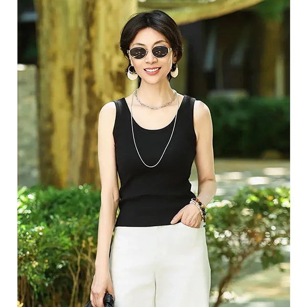 【维姐精选】LLF280克棉氨混纺高弹女装背心显瘦运动休闲时尚