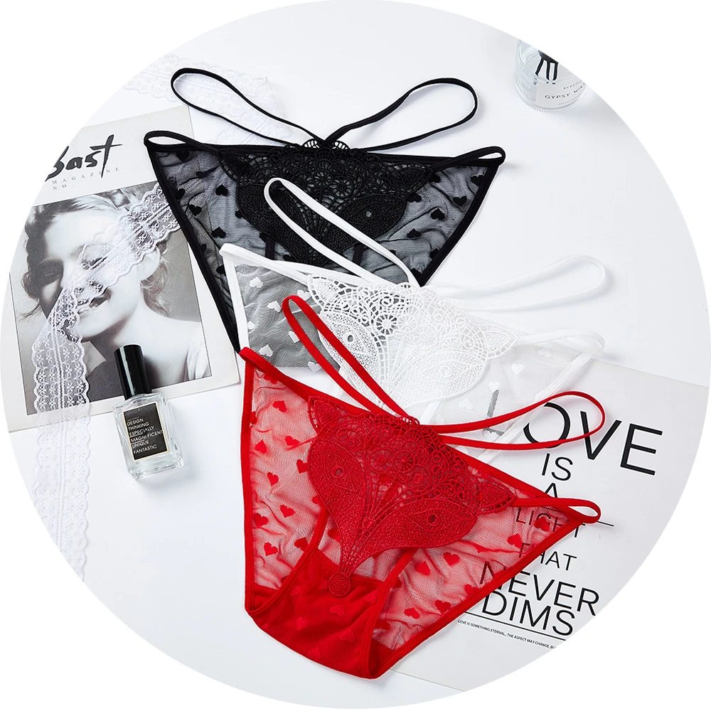 【蕾丝镂空网纱内裤】细带中高腰性感诱惑女士三角裤-MYFS0001