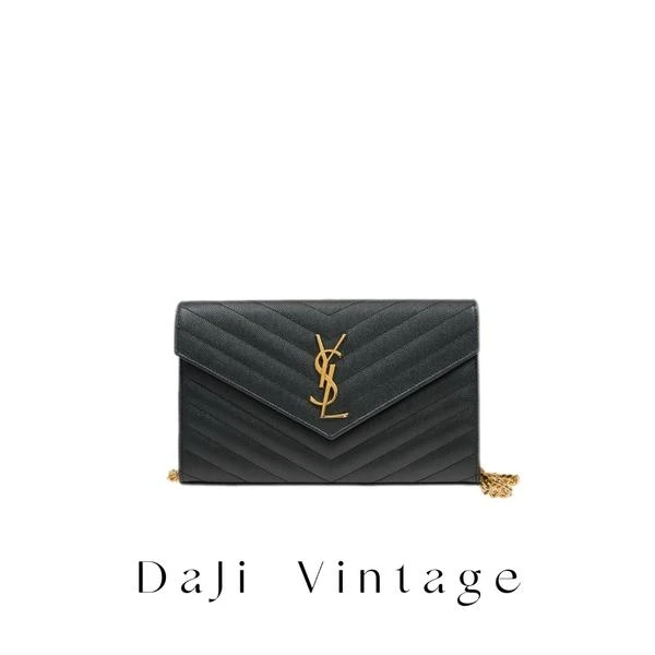 大吉中古/Ysl圣罗兰黑金v纹小号信封斜挎包