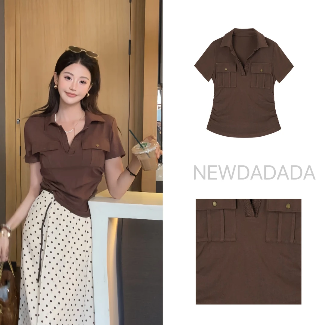 利达NEWDADADA短袖正肩POLO衫T恤女设计感小众翻领体恤上衣SBC735