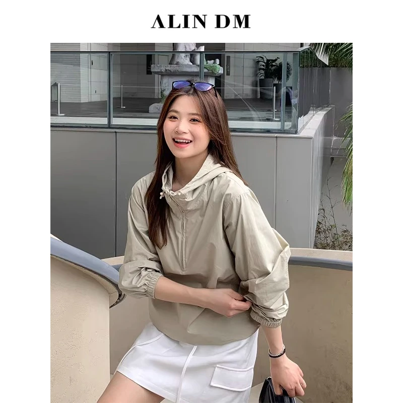 ALINDM【动感轨迹】大码微胖mm休闲宽松运动半拉链连帽外套-AS26225