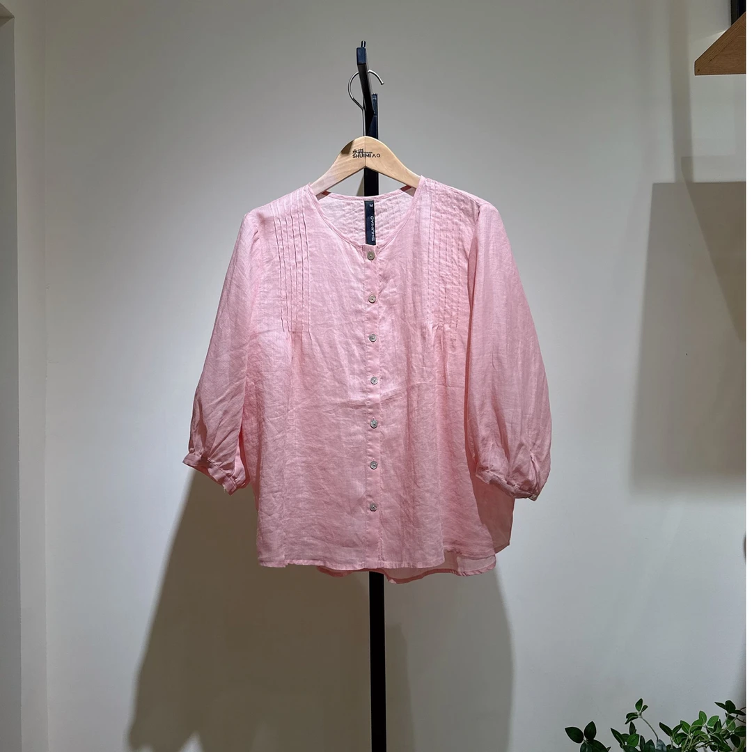 水淼大码胖妹妹苎麻开衫衬衫0369