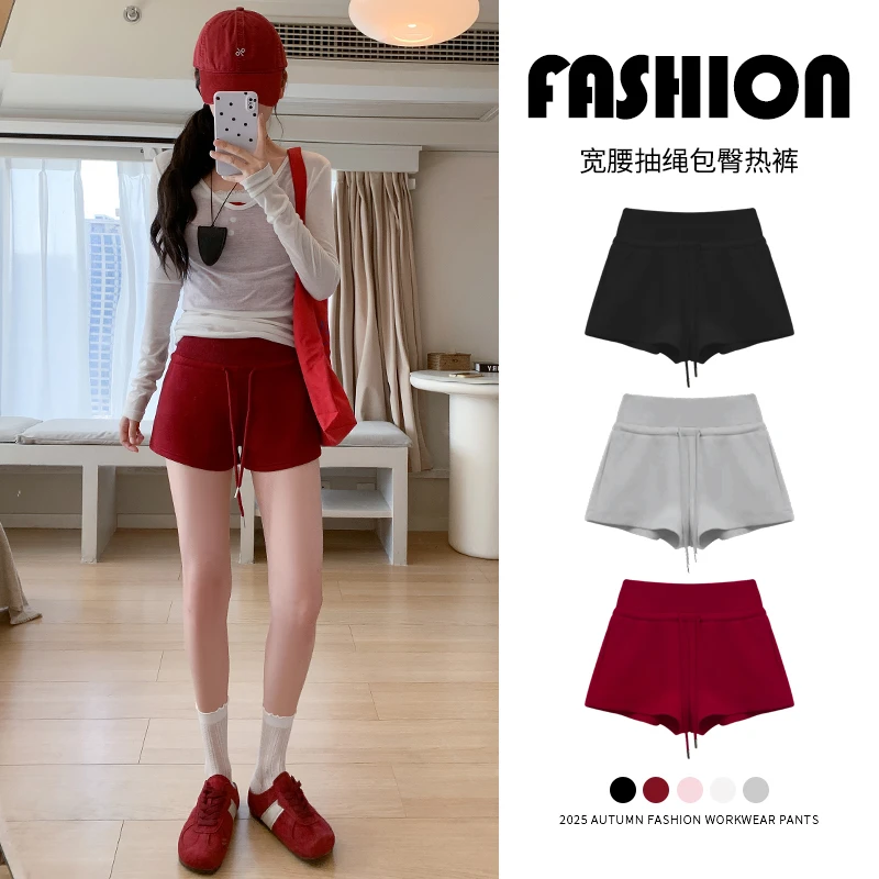 红色休闲运动短裤女夏季2025新款显瘦修身小个子卫裤美式辣妹热裤