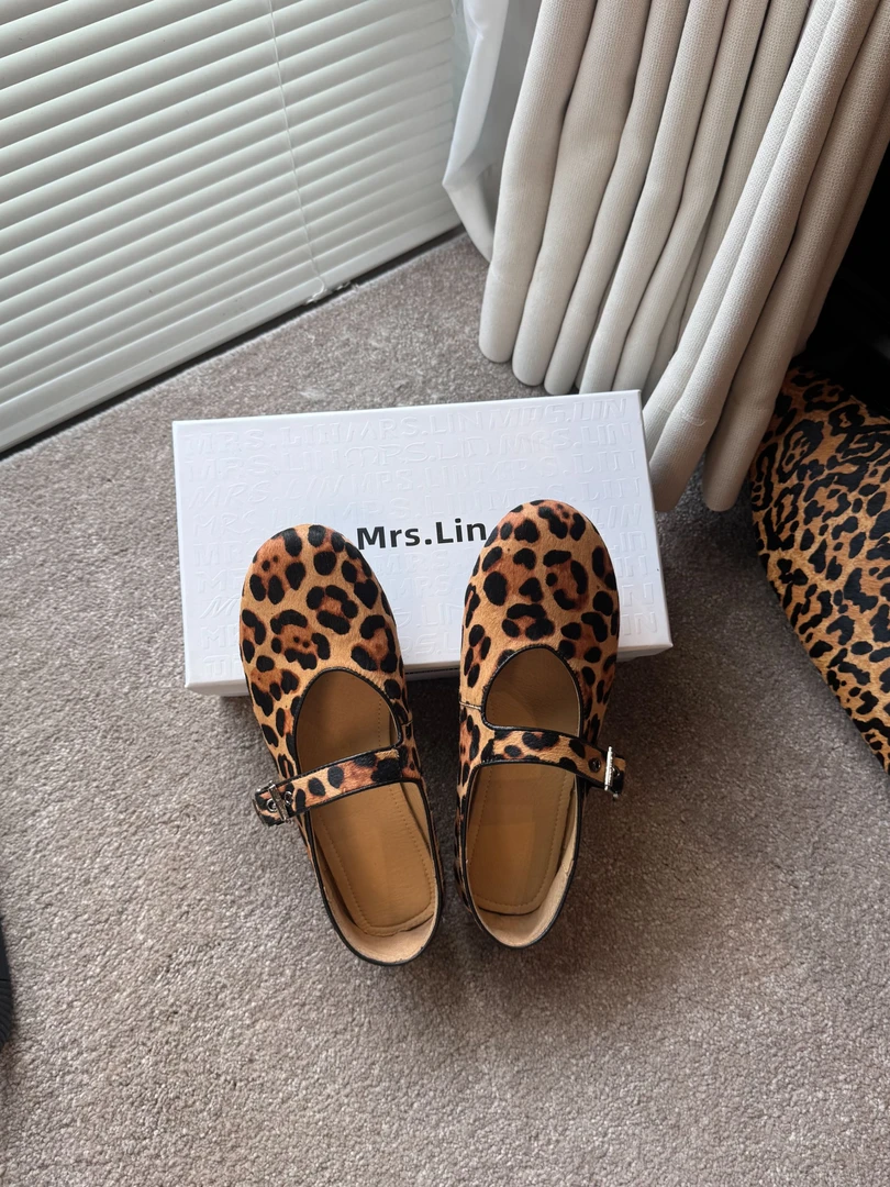 【马毛版平跟2cm】时尚一字带豹纹玛丽鞋珍芭蕾舞浅口复古软底单鞋