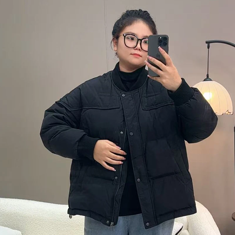 棒球领遮肉显白显瘦减龄大码羽绒服女抬肤色200斤宽松加厚白鸭绒