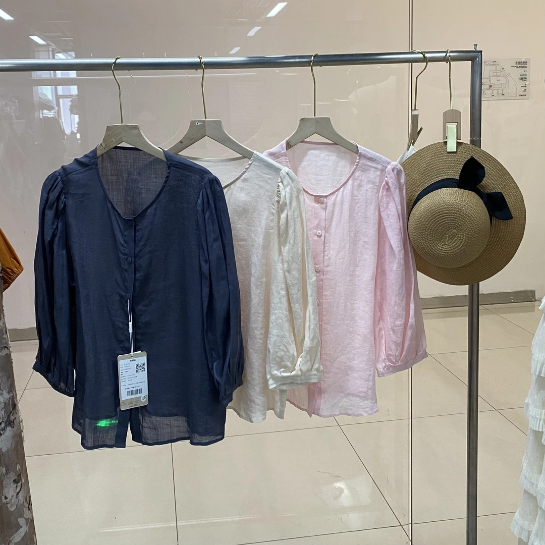 夏季新款百搭宽松轻奢纯苎麻长袖衬衫