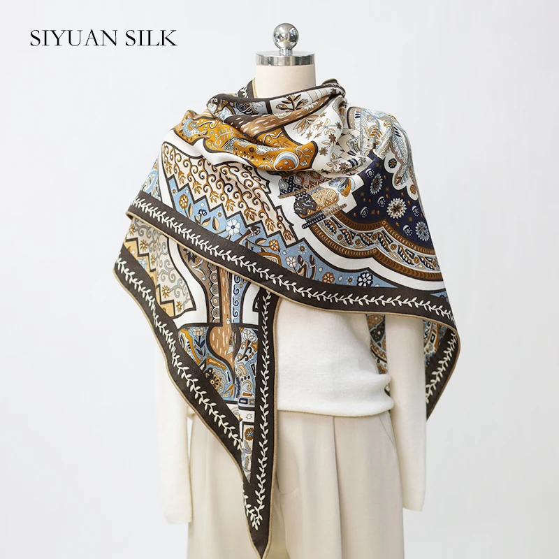 羊毛桑蚕丝丝巾120大方巾丝毛手工卷边复古秋夏旅游百搭艺术高级