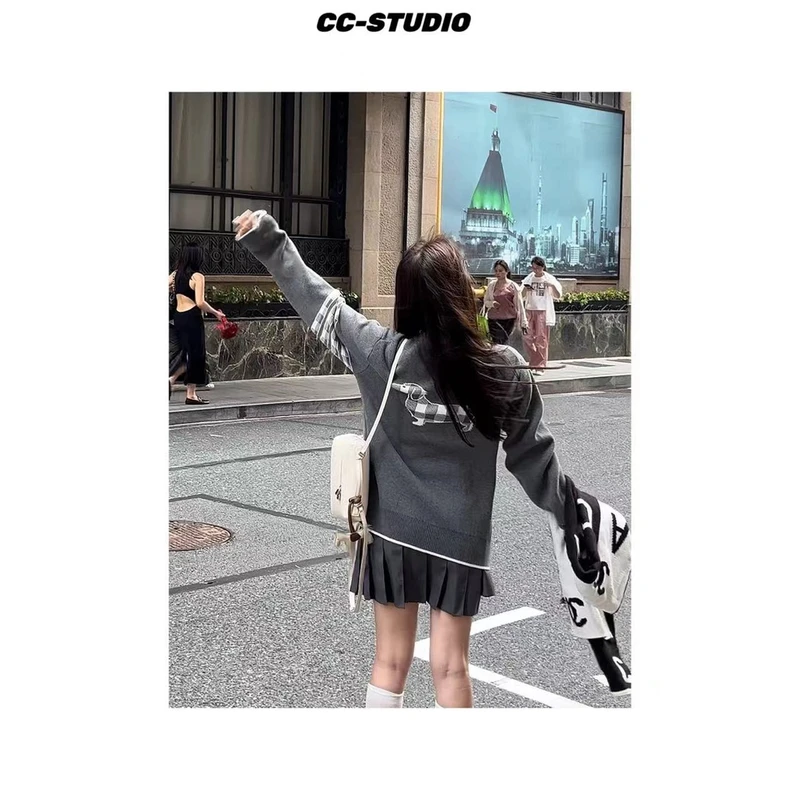 【棋盘小狗】时尚秋冬高级休闲开衫长袖毛衣