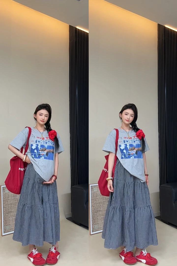 孕妇装2025春秋季新款韩版时尚气质慵懒印花上衣孕妇半身裙三件套