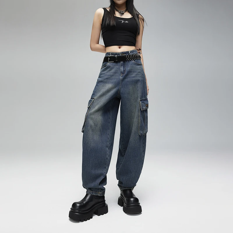 TUOGU/拓谷显瘦直筒复古宽松做旧裤子Q40544