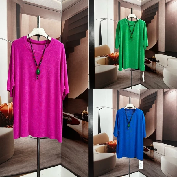 丝麻大码女装短袖t恤女夏2025新款宽松设计感中长款遮屁股上衣