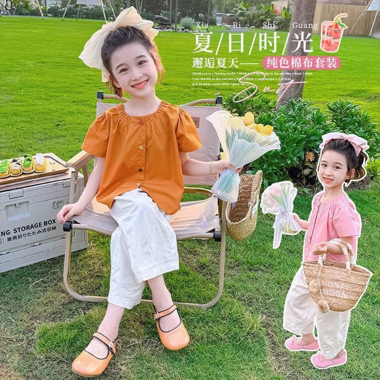 女童套装短袖2025夏季中小童新款洋气休闲纯棉韩版时髦两件套夏装