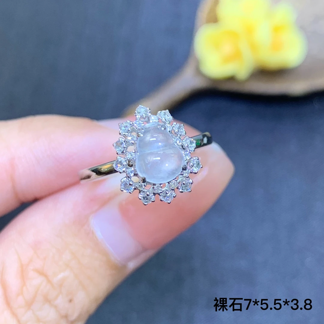 冰种葫芦天然翡翠A货戒指10.14/HB冰透完美 气质优雅百搭