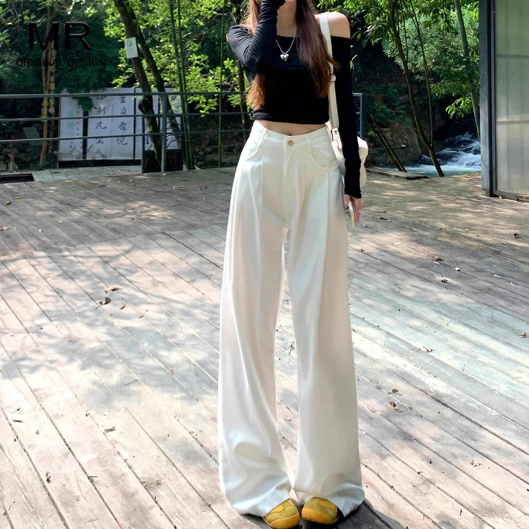 7945阔腿牛仔裤女2025夏季新款褶皱高腰宽松显瘦百搭裤子